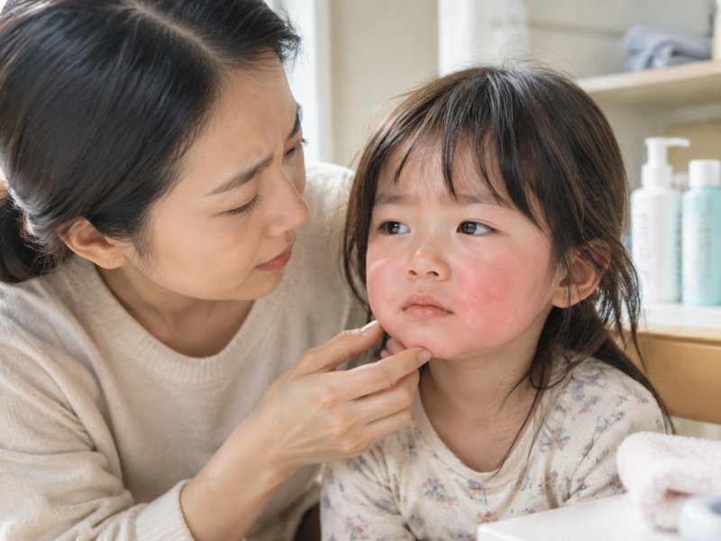 给孩子换洗护用品后小脸发红肿胀,怎么判断是接触性皮炎还是食物过敏?