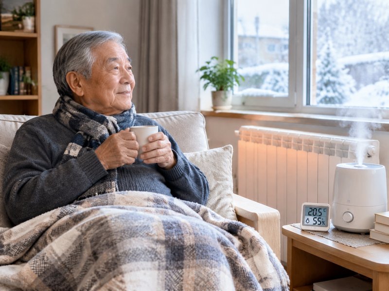 家里有慢性支气管炎老人，冬季暖气开多少度比较合适，房间湿度保持多少？