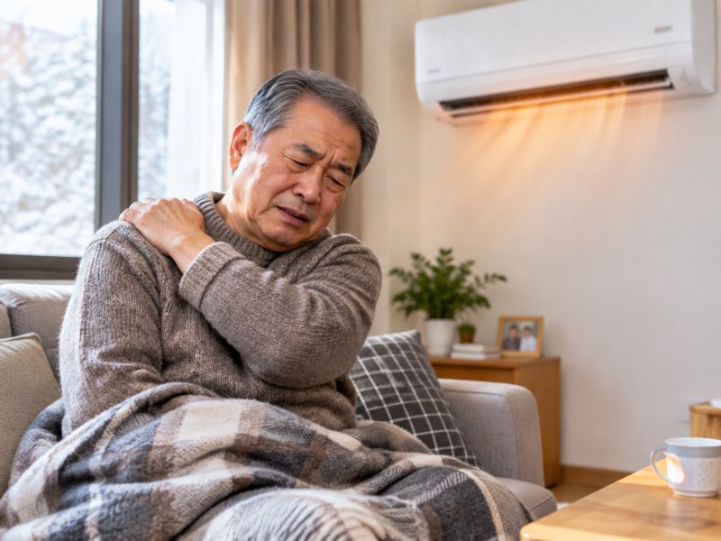 冬天老人肩周炎疼得厉害，屋里开空调保暖能不能减轻症状