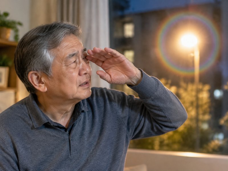 青光眼病人为什么晚上看灯光有彩虹圈?这3个早期症状别忽视