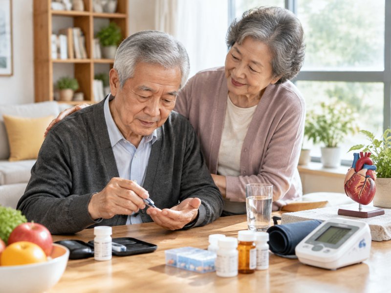 家里老人同时有糖尿病和冠心病，日常护理要怎么做，每天活动多久才不累？