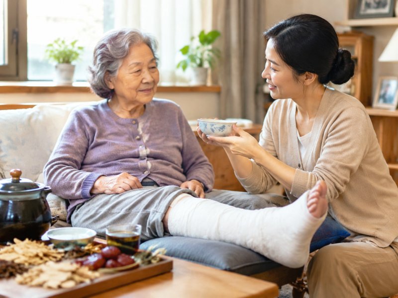 家里老人骨折后骨头长得慢,喝中药配合恢复护理是否有帮助?